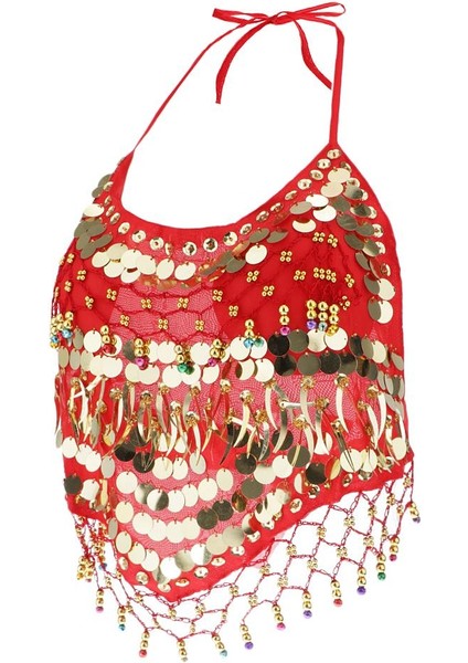 Oryantal Dans Kostümü Sütyen Boyundan Bağı Üst Kostümü D Kırmızı 26.5X40CM (Yurt Dışından)
