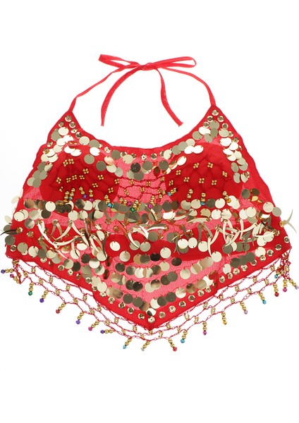 Oryantal Dans Kostümü Sütyen Boyundan Bağı Üst Kostümü D Kırmızı 26.5X40CM (Yurt Dışından)