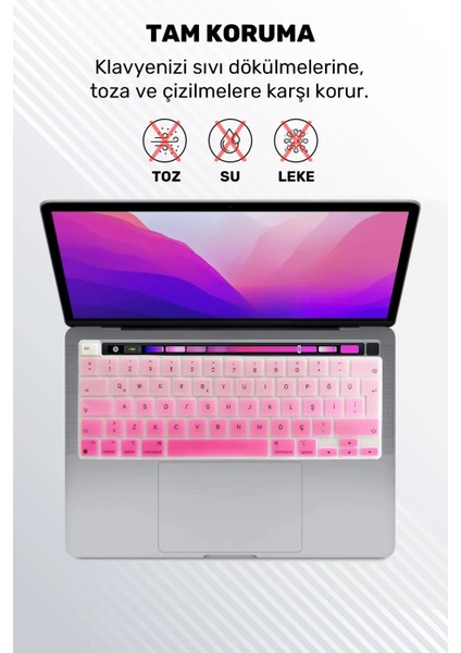 Macbook Pro 13 Inc 2020/2022 M1/m2 A2338 Uyumlu Pembe Türkçe Krakterli Silikon Klavye Koruyucu Kılıf