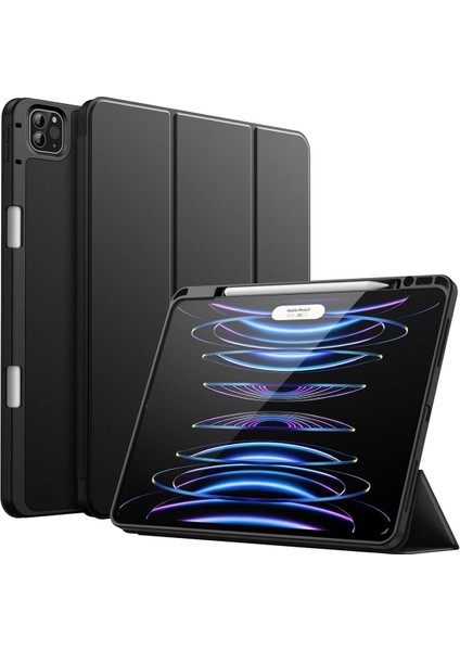 Ipad Pro 12.9 Inç 5. ve 6. Nesil 2021 / 2022 Uyumlu Kalem Bölmeli Uyku Modlu Standlı Silikon Kılıf
