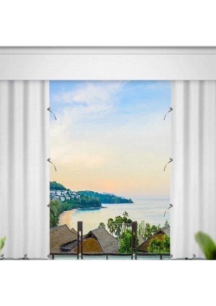 Balkon Perdesi Brandası Düz Krem Bağcıklı 375 x 250