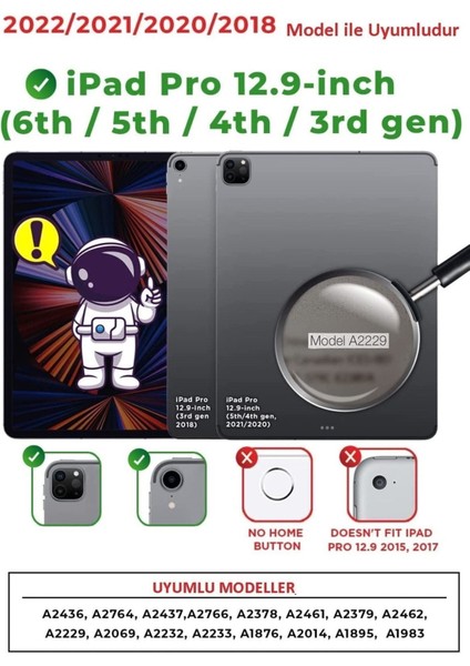 Ipad Pro 12.9 Inç 5. ve 6. Nesil 2021 / 2022 Uyumlu Kalem Bölmeli Uyku Modlu Standlı Silikon Kılıf modelleri