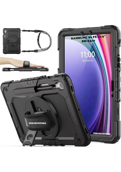 Samsung Galaxy Tab S9 Fe 10.9 Inç Tablet Kılıfı Kalemlikli Askılı Tank Silikon Yüksek Koruma SM-X510