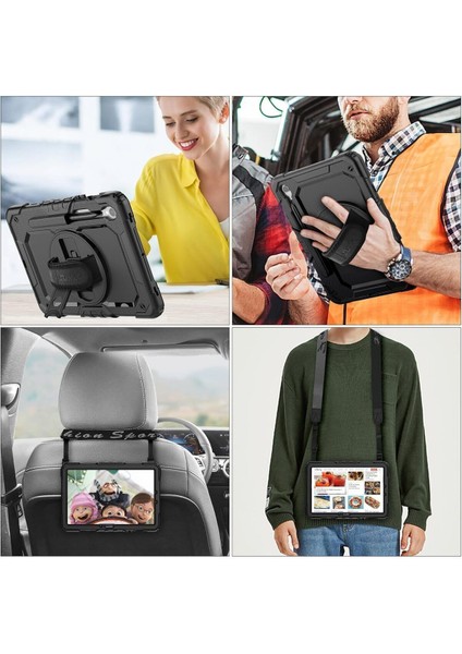 Samsung Galaxy Tab S9 Fe 10.9 Inç Tablet Kılıfı Kalemlikli Askılı Tank Silikon Yüksek Koruma SM-X510
