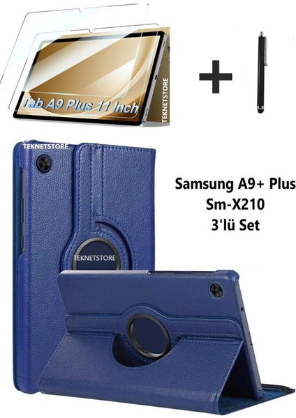 Samsung Galaxy Tab A9+ Plus 11 Inç Tablet Uyumlu 360 Döner Pu Deri Kılıf Seti SM-X210