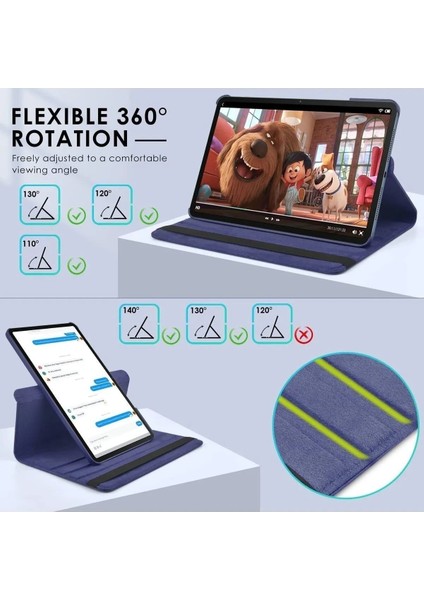 Samsung Galaxy Tab A9+ Plus 11 Inç Tablet Uyumlu 360 Döner Pu Deri Kılıf Seti SM-X210