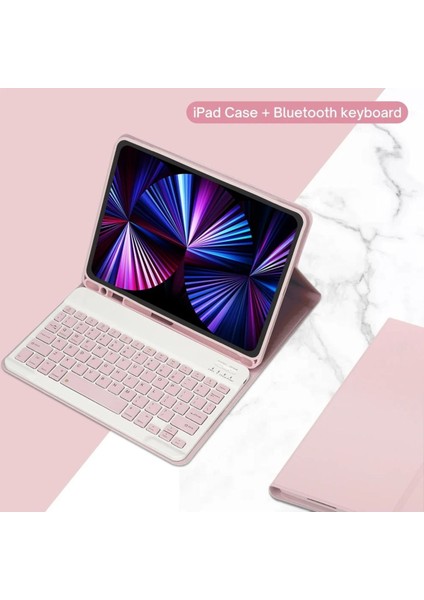 Ipad 8. ve 9. Nesil 2020 /2021 10.2 Inç Tablet Uyumlu Bluetooth Klavyeli Kılıf (Türkçe Klavye)