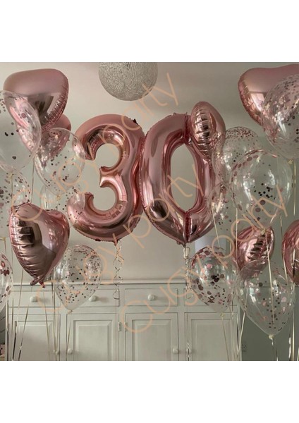 30 Yaş Yetişkin Rose Gold Kalp Detaylı Doğum Günü Özel Gün Parti Kutlama Seti