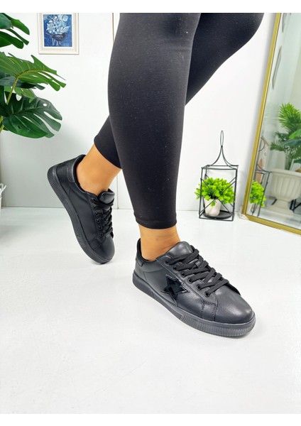 Günlük Kadın Sneaker Bağcıklı Yıldız Detaylı Tırtıklı Taban Oval Burunlu Rahat Spor Ayakkabı 602 fiyatları
