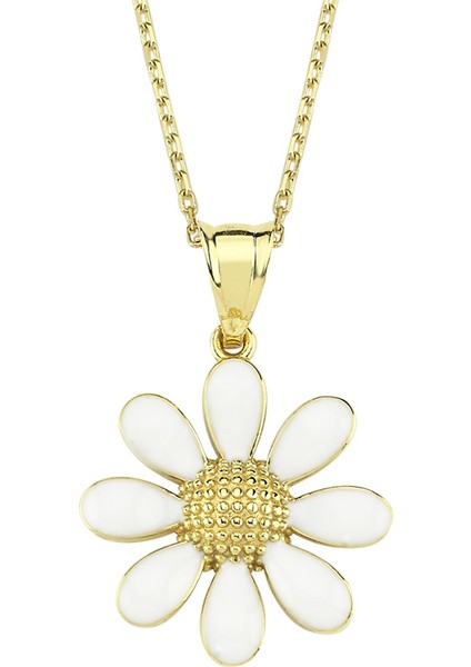 Altın Büyük Boy Papatya Mineli Kolye
