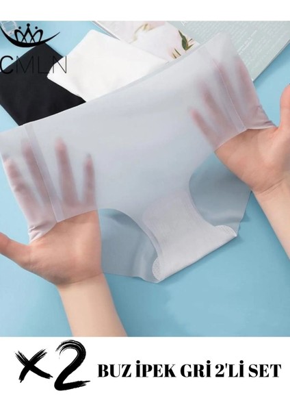 2'li Set Ultra Ince Mikro Şeffaf Dikişsiz Iz Yapmaz Buz Ipek Elastik Lazer Kesim Külot Gri