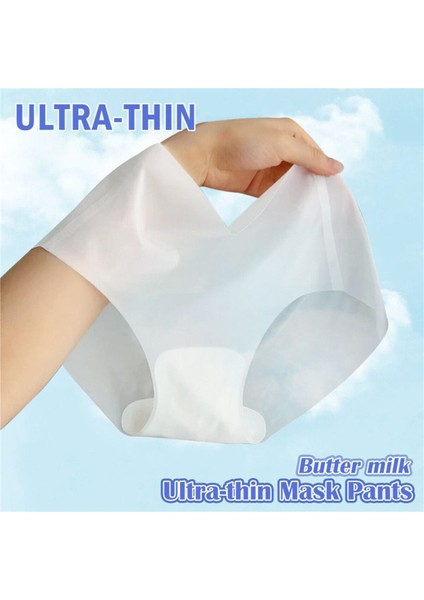 2'li Set Ultra Ince Mikro Şeffaf Dikişsiz Iz Yapmaz Buz Ipek Elastik Lazer Kesim Külot Beyaz