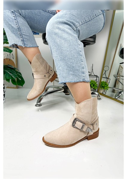 Günlük Kadın Düz Süet Bot Oval Burunlu Toka Detaylı Tırtıklı Taban Kovboy Bot 281 fırsatları
