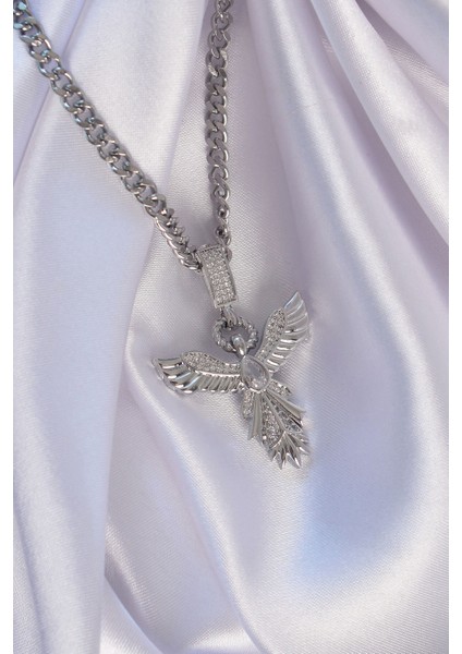 316L Çelik Gümüş Renk Zirkon Taşlı Anka Kuşu Model Kolye fiyatları