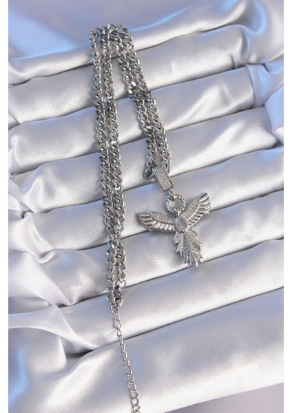 316L Çelik Gümüş Renk Zirkon Taşlı Anka Kuşu Model Kolye modelleri