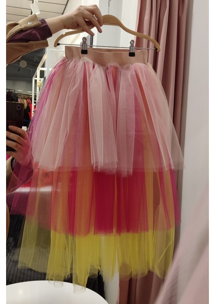 Kız Çocuk Tüllü Arkası Uzun Kat Kat Tütü Etek - Özel Gün ve Doğum Günü Kıyafeti - Pudra, Fuşya, Sarı modelleri