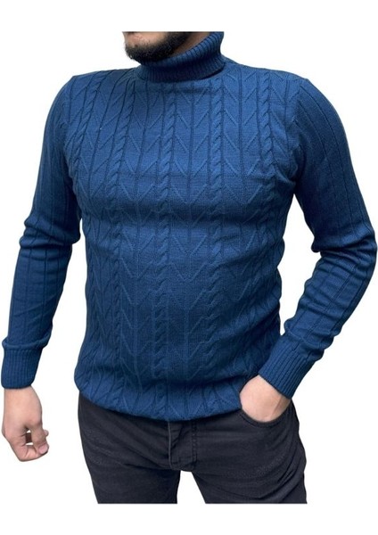 Boğazlı Desenli Triko Erkek Kazağı