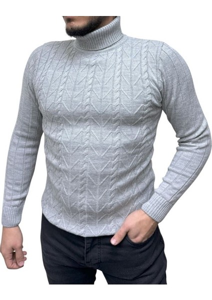 Boğazlı Desenli Triko Erkek Kazağı
