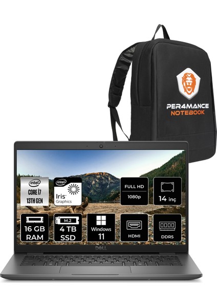 Latitude 3450 Intel Core I7 1355U 16GB 4tb SSD 14" Fhd W11P Taşınabilir Bilgisayar & Per4 Çanta N010L345014UP390