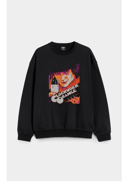 Otomatik Portakal (A Clockwork Orange) Baskılı Bisiklet Yaka Kapşonsuz Siyah 3 Iplik Sweatshirt