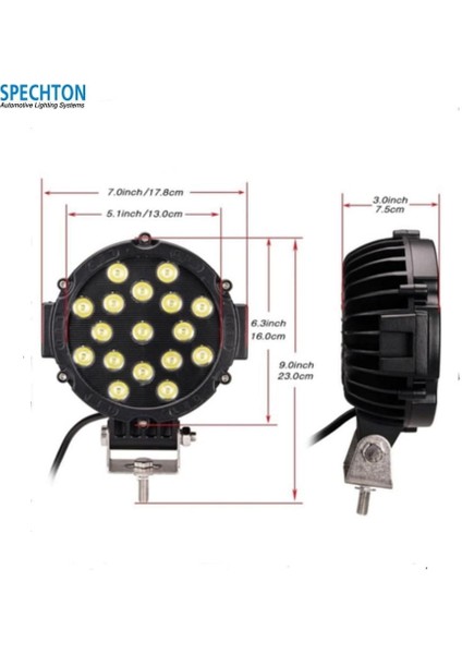 10V-30V LED LAMBA OFF-ROAD (17 X 3W) YUVARLAK (155*155 MM) (SİYAH)