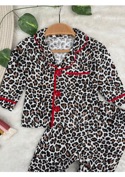 Leopar Desenli Düğmeli Kız Bebek/çocuk Pijama Ikili Takım fiyatları