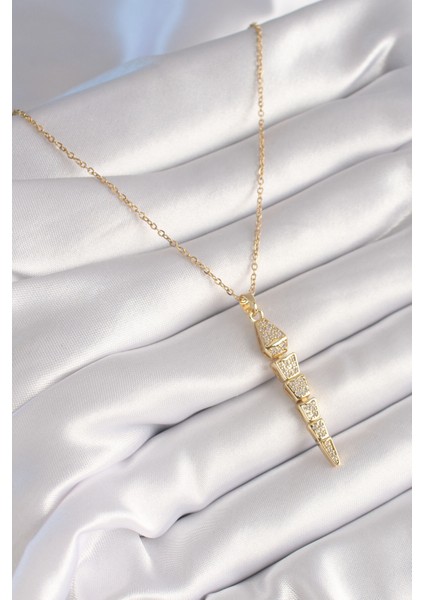 316L Çelik Gold Renk Zirkon Taşlı Sallantı Yılan Model Kadın Kolye fiyatları