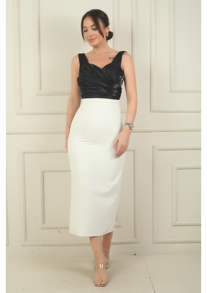 Kadın Kalın Askılı Astarlı Üstü Saten Krep Şanel Uzun Elbise fiyatları