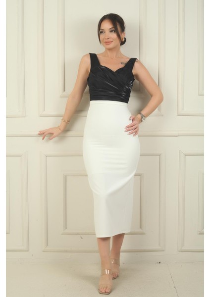 Kadın Kalın Askılı Astarlı Üstü Saten Krep Şanel Uzun Elbise modelleri