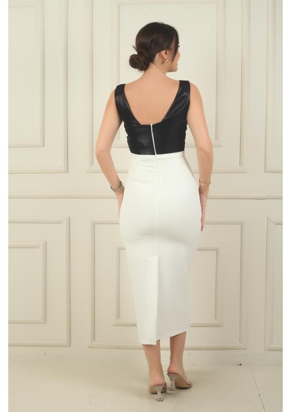 Kadın Kalın Askılı Astarlı Üstü Saten Krep Şanel Uzun Elbise fırsatları