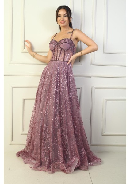 Kadın Ip Askılı Boncuk Detaylı Pul Işlemeli Astarlı Uzun Abiye Elbise fiyatları