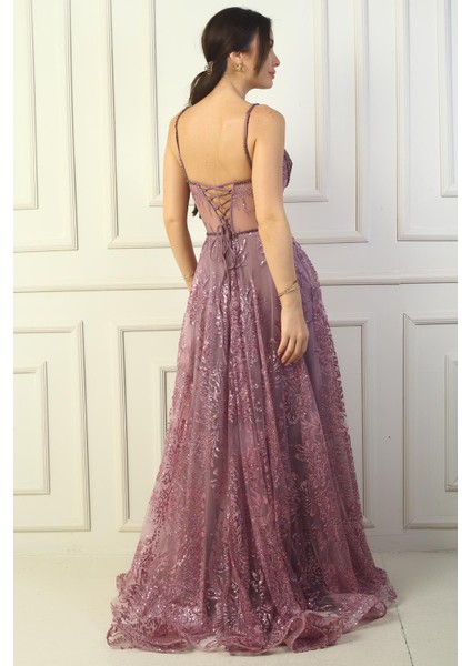 Kadın Ip Askılı Boncuk Detaylı Pul Işlemeli Astarlı Uzun Abiye Elbise fırsatları