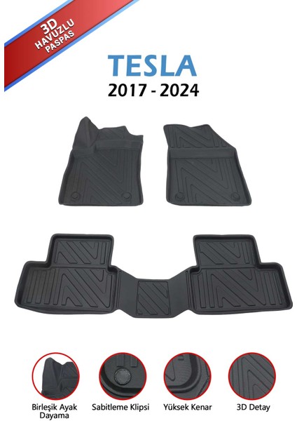 Havuzlu 3D Siyah Paspas Takımı, TESLA-2017-2024, 3D Havuzlu Paspas, Hediyearaç Kokusu