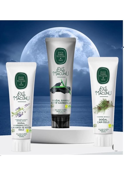 Vegan, Glutensiz Doğal Diş Macunları(Karbon, Karabaş Otu Lavanta ve Kekik, Çam Özü 90 Ml)
