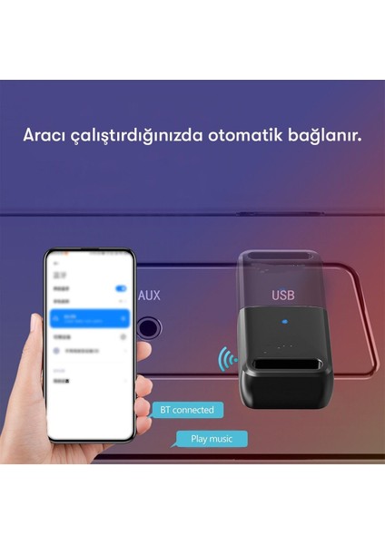 M91 Bluetooth 5.0 USB Aux Dönüştürücü - Ürün Rengi : Siyah