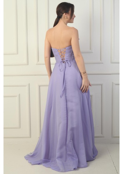 Kadın Straplez Önü Düğmeli Arkası Bağcıklı Eteği Fırfırlın Uzun Abiye Elbise fırsatları