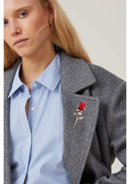 Tomurcuk Kırmızı Gül Inci Detaylı Kadın Broş Yaka Iğnesi