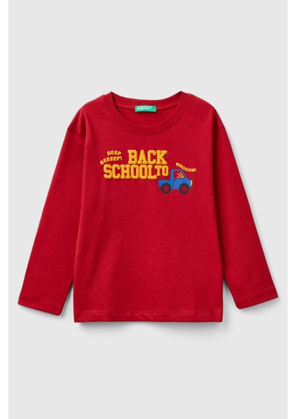 Erkek Çocuk Bisiklet Yaka Uzun Kollu T-Shirt - Kırmızı