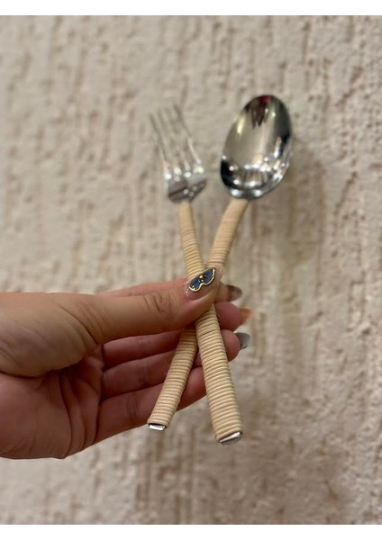 Rattan Kaplama Çatal ve Kaşık Seti 4 Parça (2 Kişilik)