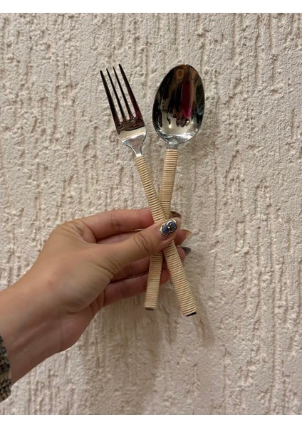 Rattan Kaplama Çatal ve Kaşık Seti 4 Parça (2 Kişilik)