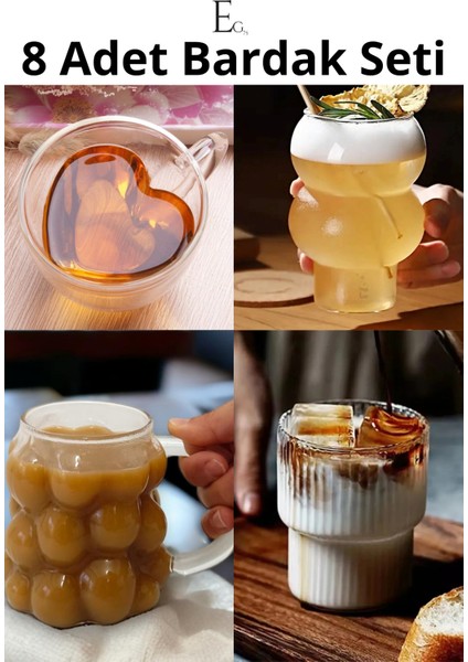 8 Adet Pinterest Kahve ve Sunum Bardak Seti