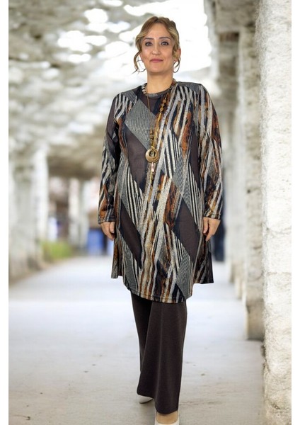 Bisiklet Yaka Yumoş Viskon Kumaş Tunik Beli Lastikli Viskon Pantolon Büyük Beden Alt Üst Takım fiyatları