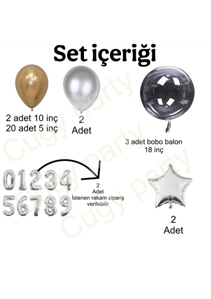 34 Yaş Gümüş Gold Bobo Balon Detaylı Doğum Günü Özel Gün Parti Kutlama Seti fiyatları