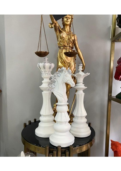 Satranç Takımı Şah Vezir At Beyaz 3 Lü Biblo