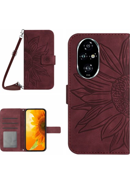 Honor 200 5g Kılıf Için Ayçiçeği Çevirme Deri Telefon Kapak Kartı Yuvaları (Yurt Dışından)