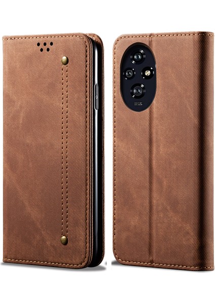 Honor 200 5g Kılıf Cüzdan Deri Telefon Kapağı Kot Kumaş Dokusu Anti-Parmak Izi (Yurt Dışından)