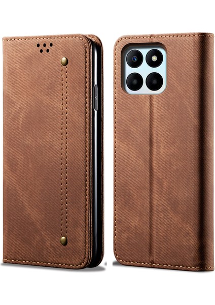 Honor X8B 4g Koleksiyon Deri Folio Cüzdan Telefon Kapağı Kot Bez Dokusu (Yurt Dışından)