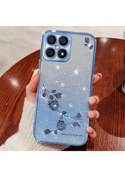 Honor X30I / Honor X8 4g Rhinestone Çiçek Geri Kılıf Gradyan Glitter Tpu Telefon Kapağı (Yurt Dışından)