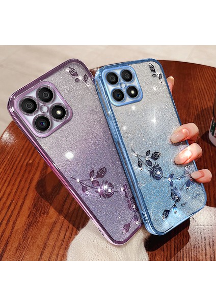 Honor X30I / Honor X8 4g Rhinestone Çiçek Geri Kılıf Gradyan Glitter Tpu Telefon Kapağı (Yurt Dışından) modelleri
