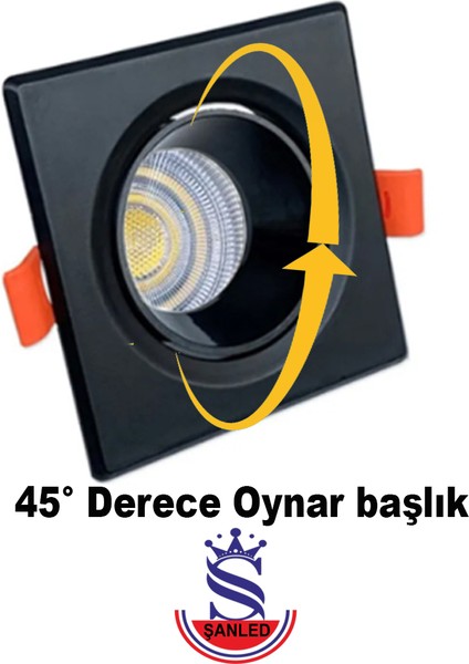 7W Sıva Altı Oynar Başlık GU10 Kare Siyah Gün Işığı LED Spot Lamba-8 Adet